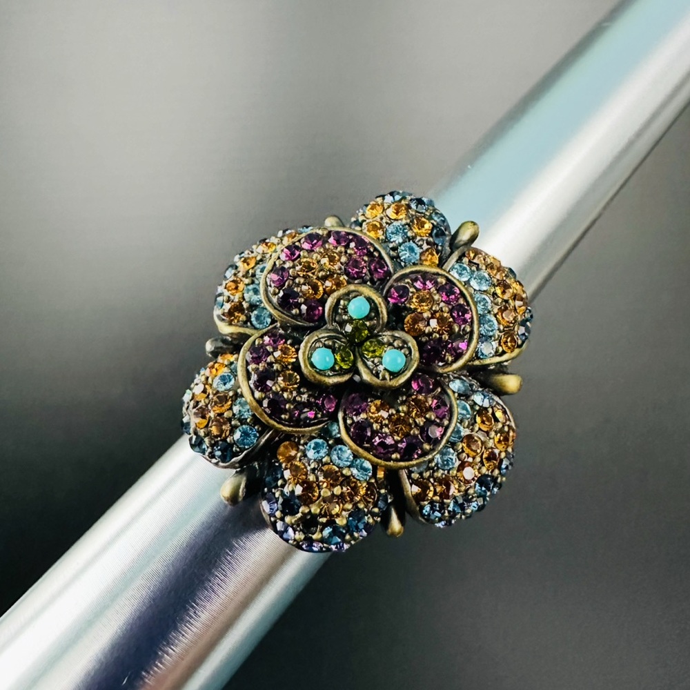 Heidi Daus Petal Profusion Crystal Layered Flower Ring Sz 6 Blue Gold Purple
